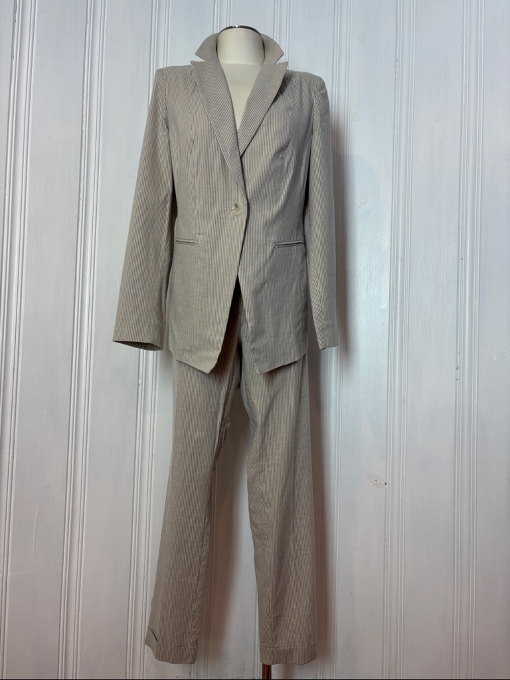 MARINA RINALDI Linen Cotton Pinstripe Pant Suit Set | Size US 18/20 estimated